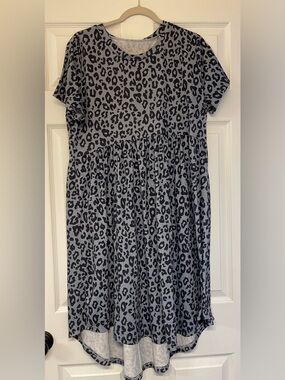 Grey Leopard Print Short Sleeve Casual Dress